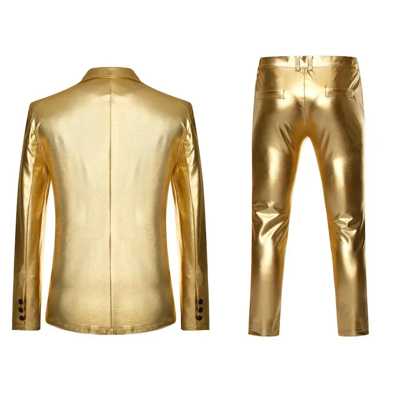 Men's Shiny Gold 2 Pieces Suits (Blazer+Pants) Terno Masculino Fashion Party DJ Club Dress Tuxedo Suit Men Stage Singer Clothes