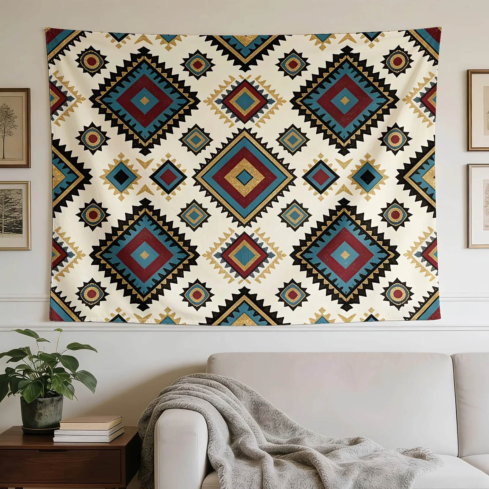 Bohemian Geometric Tapestry Wall Hanging Tribal Boho Ethnic Decor Moroccan Style Art for Living Room Home Decoration Wall Fabric