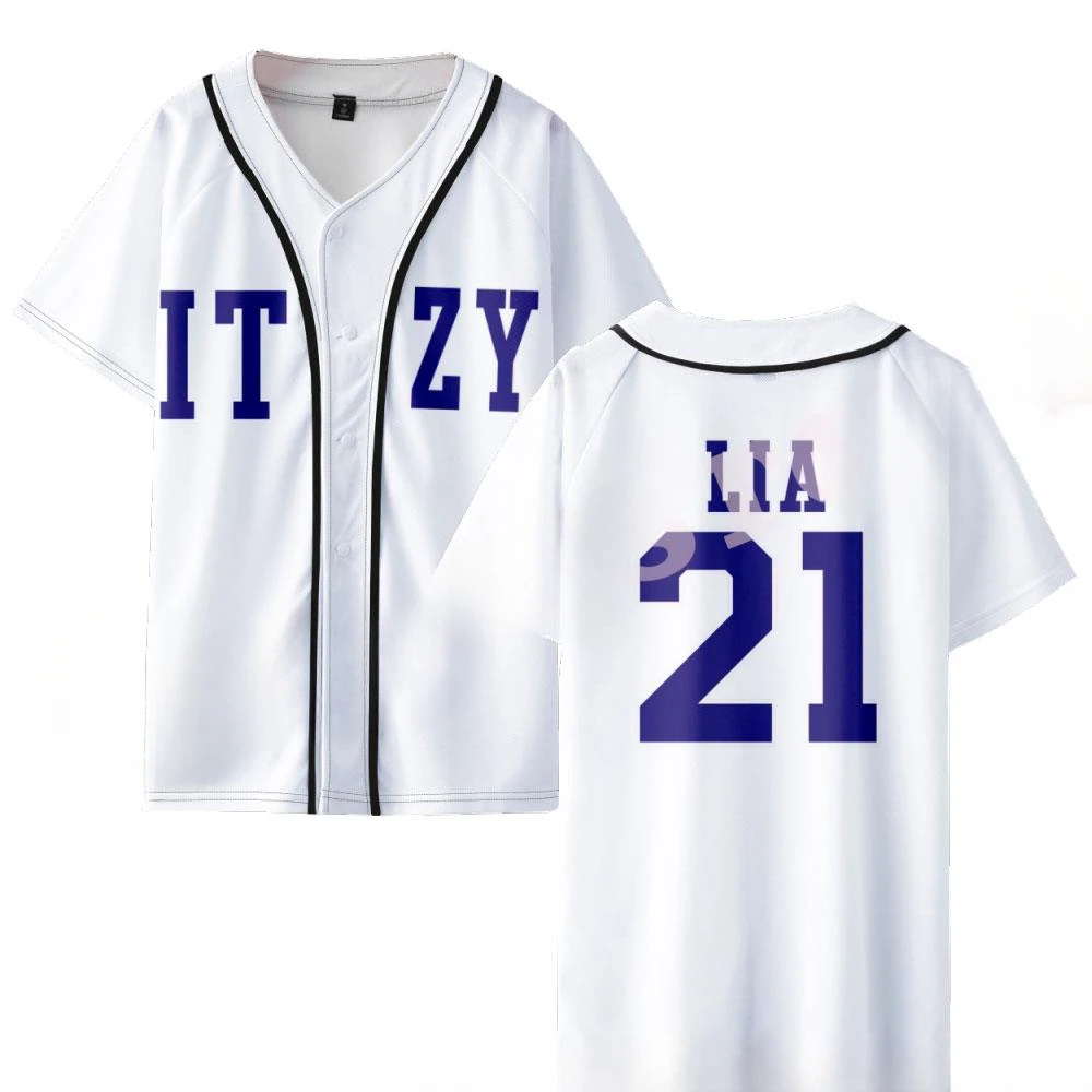 ITZY Same Baseball T Shirt Kpop YUNA RYUJIN CHAERYEONG LIA YEJI Jersey T Shirt None Of My Business Short Sleeve Cardigan Shirt