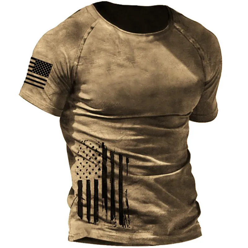 Retro Us Vlag Patroon 3d Print Zomer Heren-Hals T-Shirt Casual Korte Mouw Oversized T-Shirts Mode T-Shirt Tops Heren Kleding
