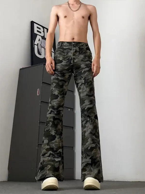 

Extended Length Slim Straight High Waist Camouflage Jeans Men's American Retro Sle Tall Size Jeans Trendy Casual Denim