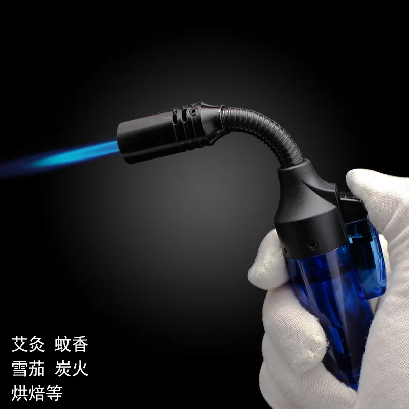 360 Degree Inflatable Hose Outdoor Windproof Turbine Torch Lighter Direct Fire Transparent Visible Gas Flame Gun Kitchen Tool