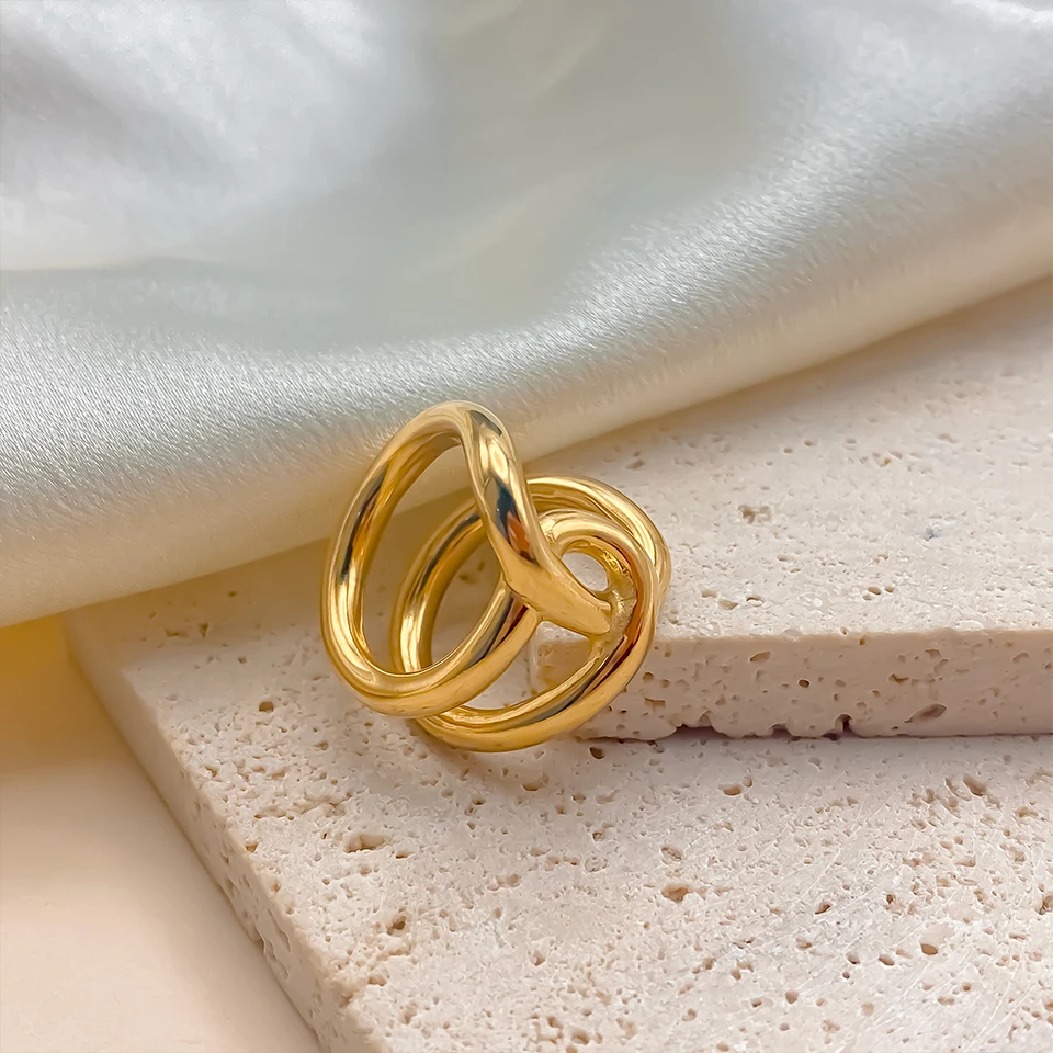 St-Delan Neuer Kreativer Knotenring Einfacher Metallring für Damen Edelstahl Vergoldeter Offener Ring Modeschmuck Accessoires – Detail 3