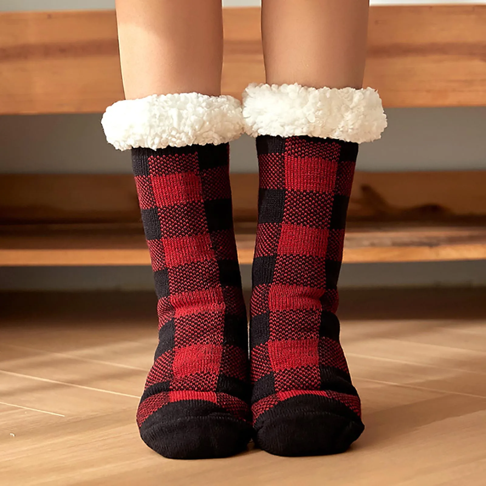 Women Winter Fuzzy Socks with Non Slip Grippers Multicolor Plaid Pattern Warm Fleece Lined Thermal Stockings носки женские