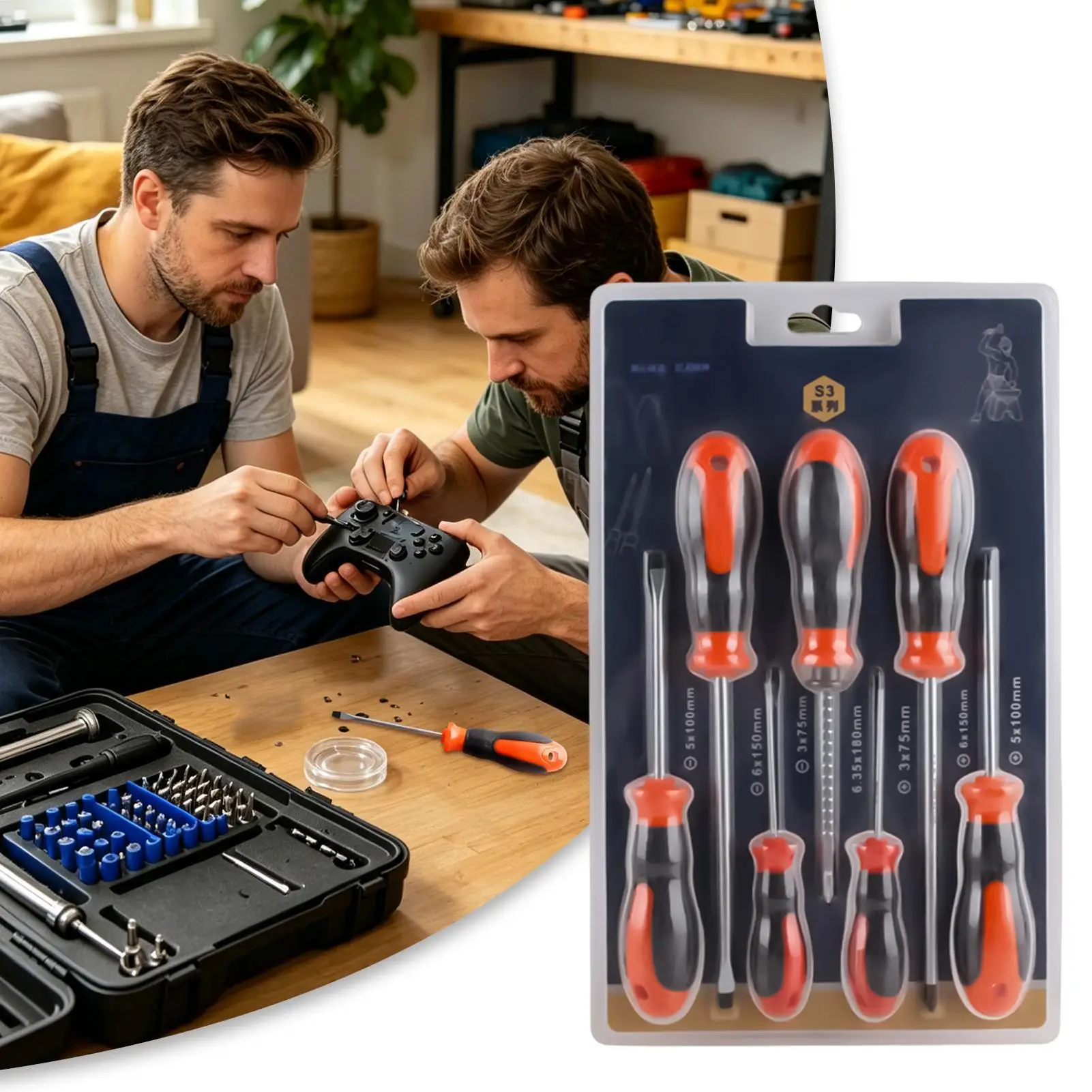 Screw Driver Set Kit Non-Slip Rubber Handle Slotted Hand Tools 7-Piece Socket Screwdriver Home Repair For Furniture Motorcycle