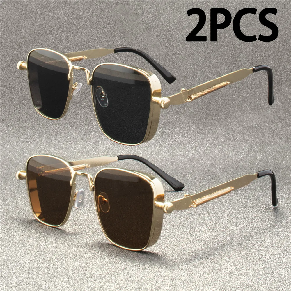 

2PCS ZXWLYXGX Metal Steampunk Sunglasses Men Women Fashion Glasses Brand Designer Retro Vintage Sunglasses