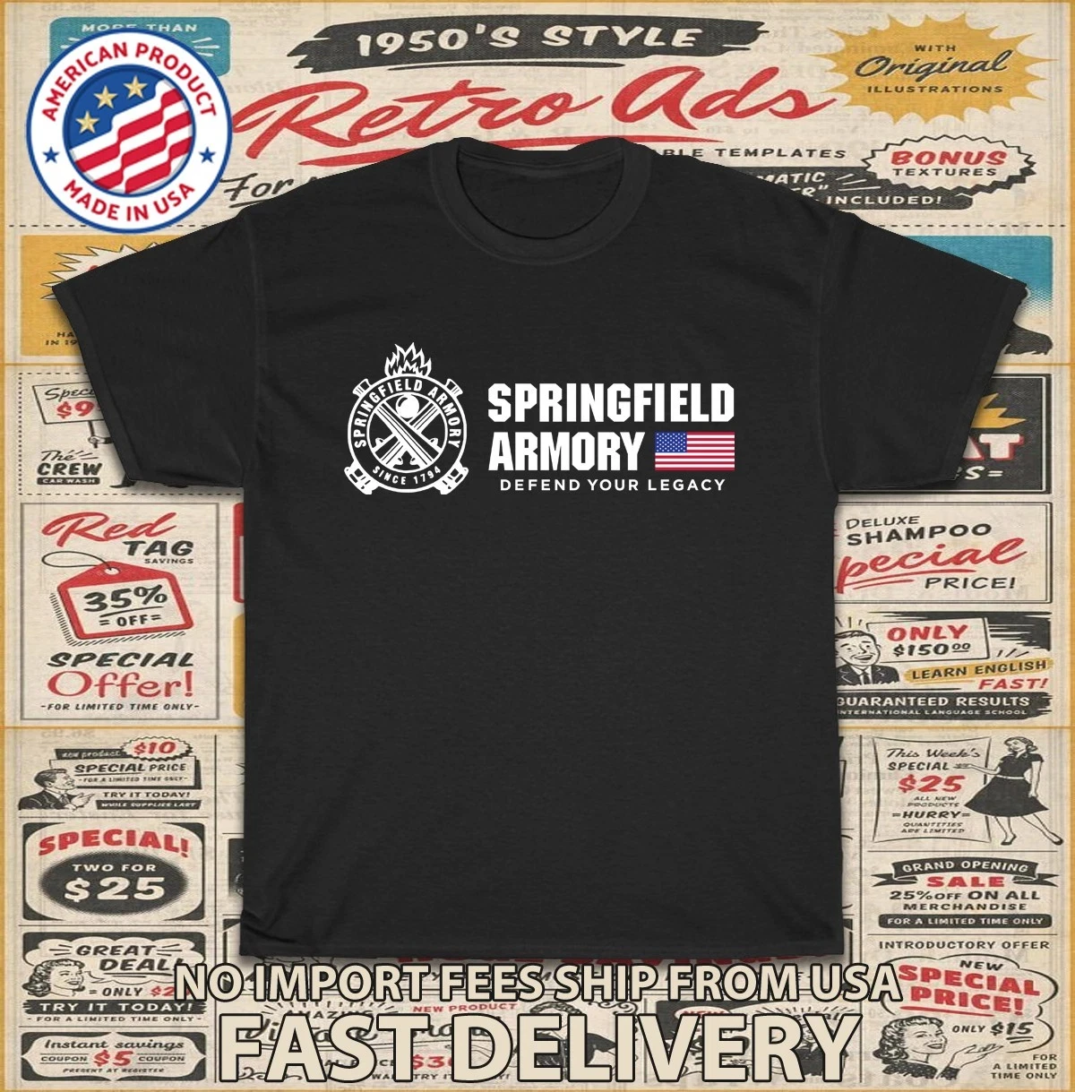 2026 Nuevo - Camiseta nueva de la marca Springfield Armory Since 1794 - Camiseta clásica de algodón para hombre - Cómoda