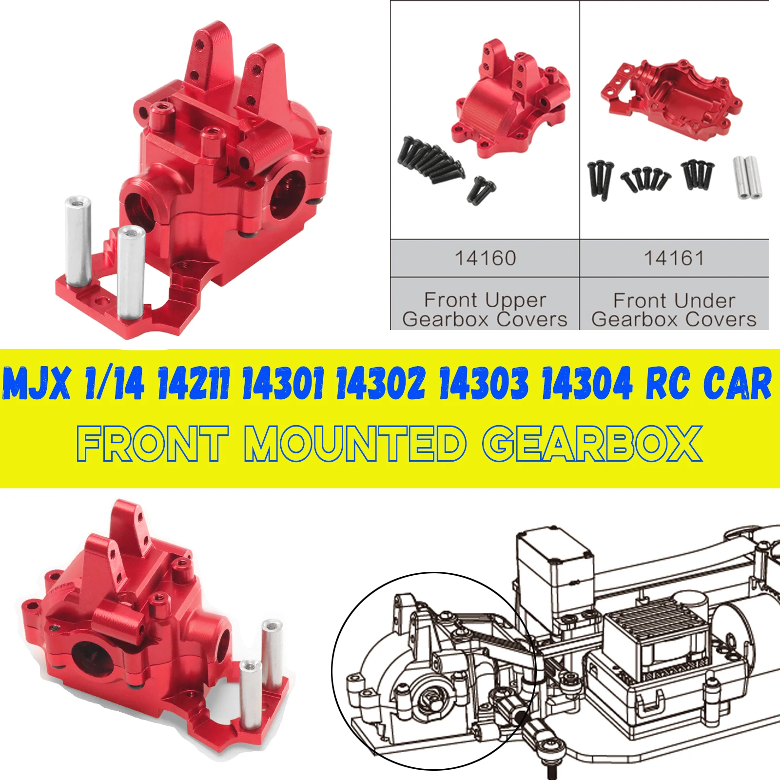 

Металлическая передняя коробка передач для MJX HYPER GO 14211 14301 14302 14303 14209 14210, детали для обновления и модификации радиоуправляемого автомобиля, грузовик, багги