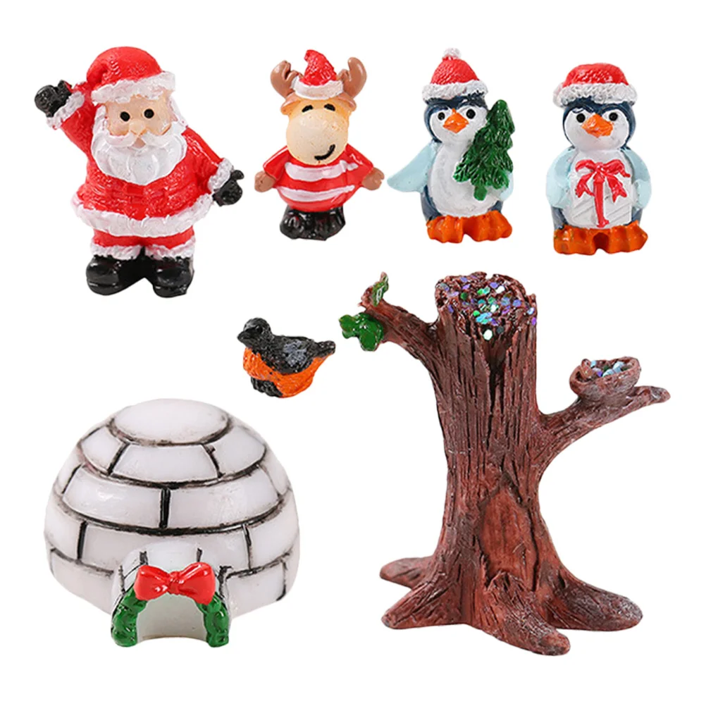 

1Set Miniature Christmas Decorations Resin Santa Claus Lightweight Easy Carry Exquisite Paint Holiday Decor Ice Statue