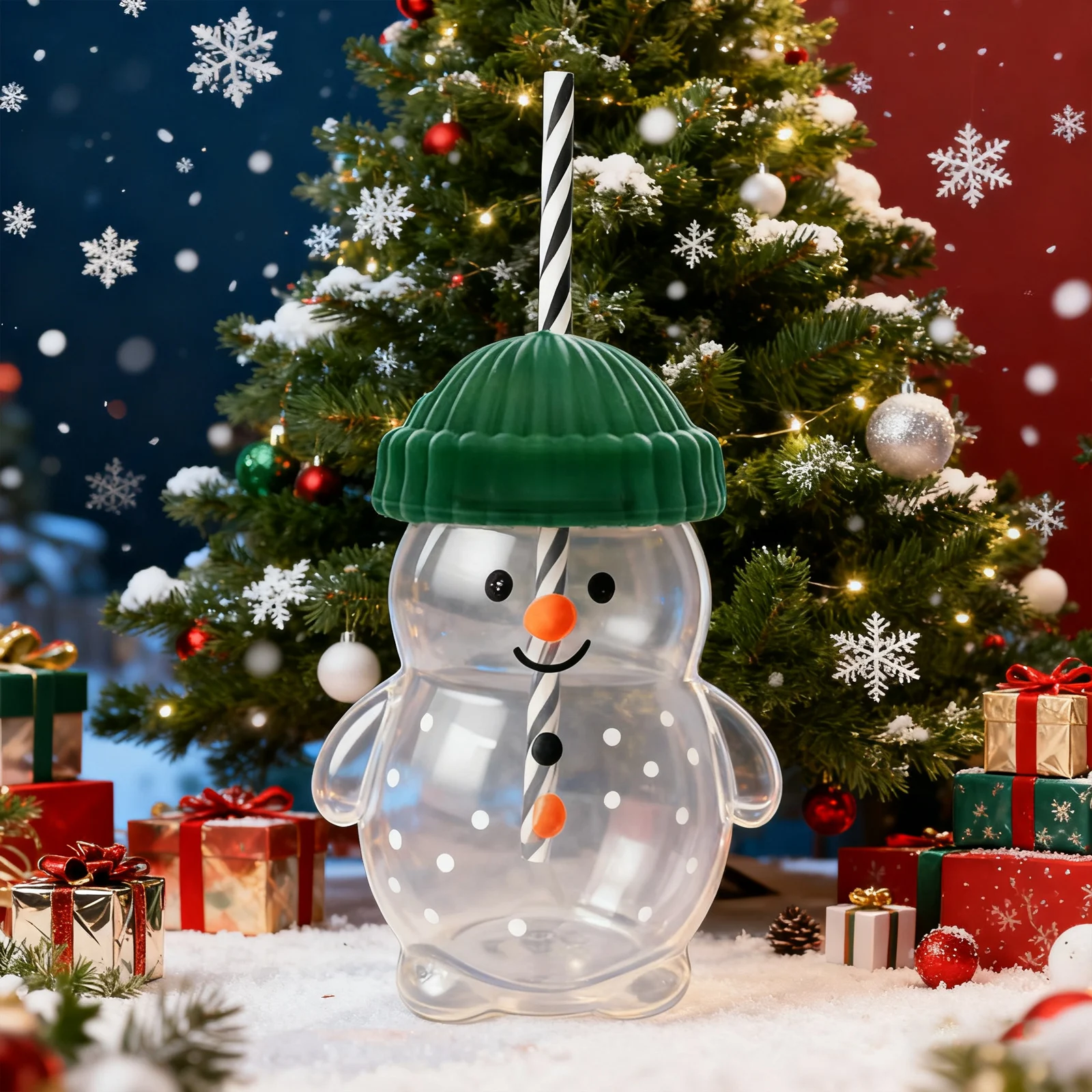 

Рождественская бутылка для воды в форме снеговика, стеклянная крышка с соломой, милая прозрачная чашка для молока, креативный рождественский подарок, прозрачная бутылка для воды