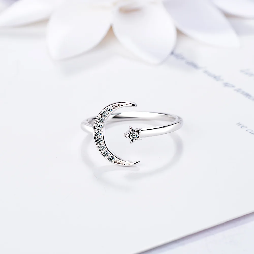 New 925 Sterling Silver Ring 5A Zircon Moon Top Quality for 