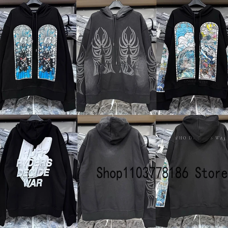 2024 Mode Nieuwe Wdw Capuchon Sweatshirts Retro Do Oude Zwarte Vleugels Logo Print Pullover Origineel Label Dat Oorlogsshoodie Beslist