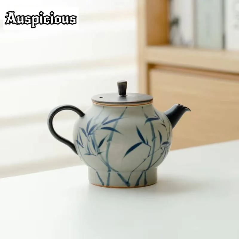 

170ml Pure Hand-painted Orchid Bamboo Teapot Retro Matte Glazed Palace Lamp Pot Handmade Tea Maker Kettle Kung Fu Teaware Craft