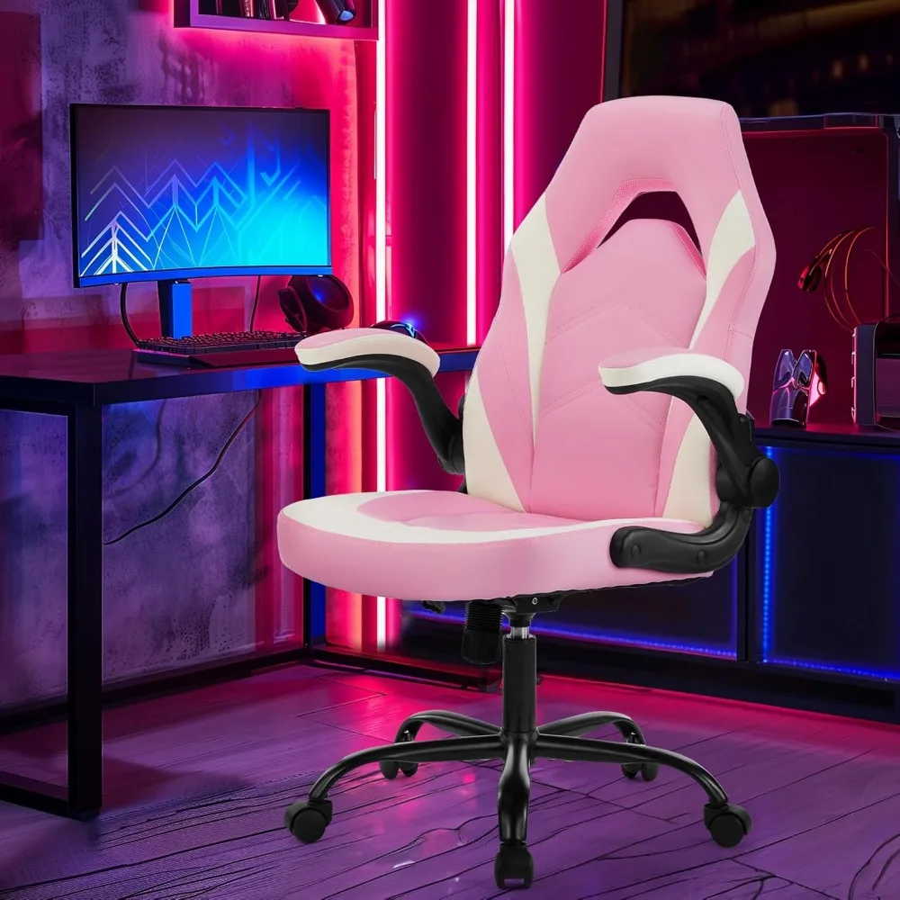 Computer Gaming Chair with Flip-up Armrest, PU Leather, Adjustable Swivel, Ergonomic Racing Chair