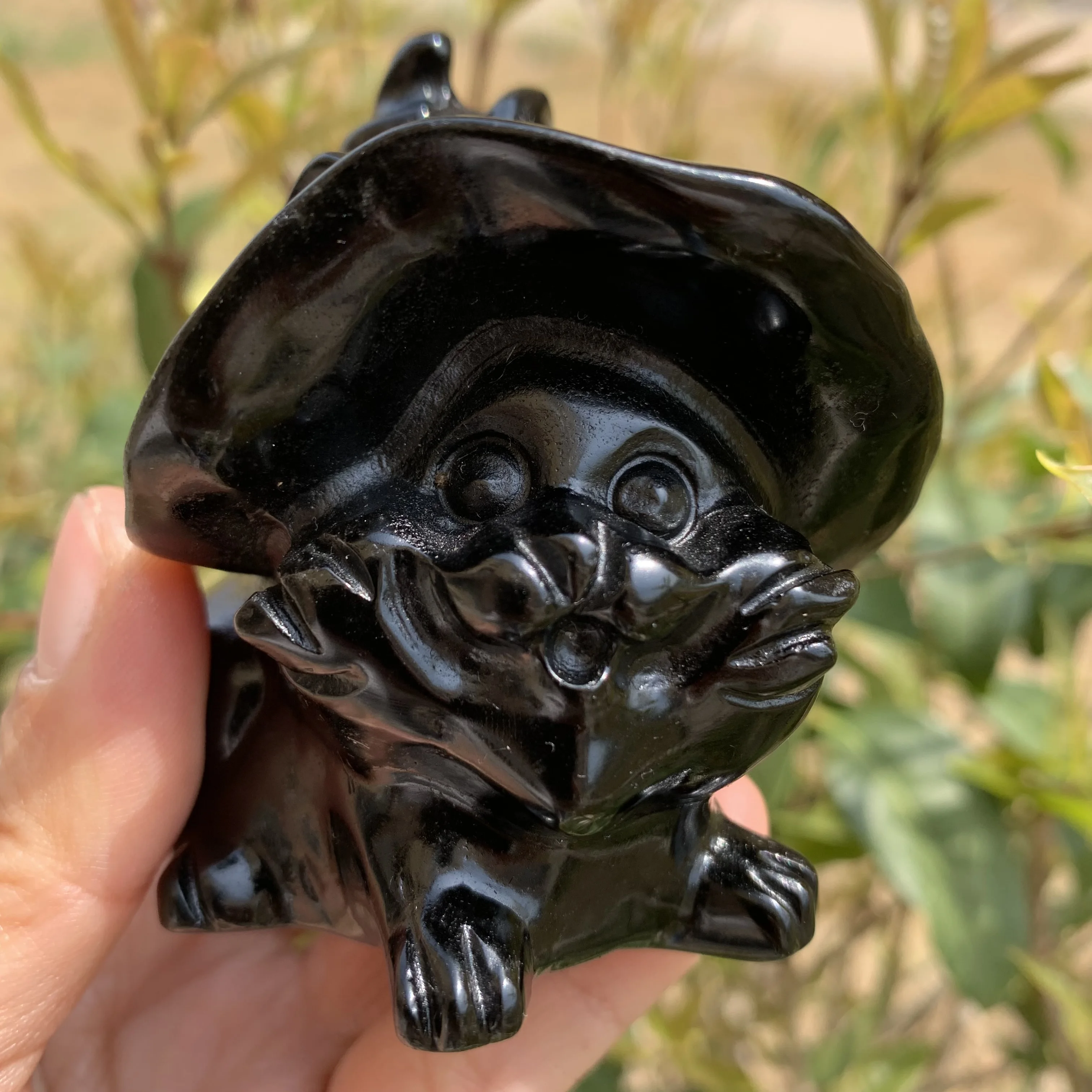 Natural Black Obsidian carved cat sculpture