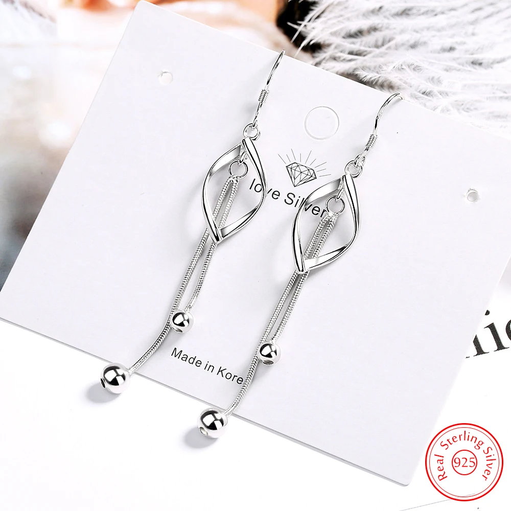 

Solid 925 Sterling Silver Lady's Quality Jewelry Fashion Long Tassel Hollow Leaf Drop Earrings New FQL25038