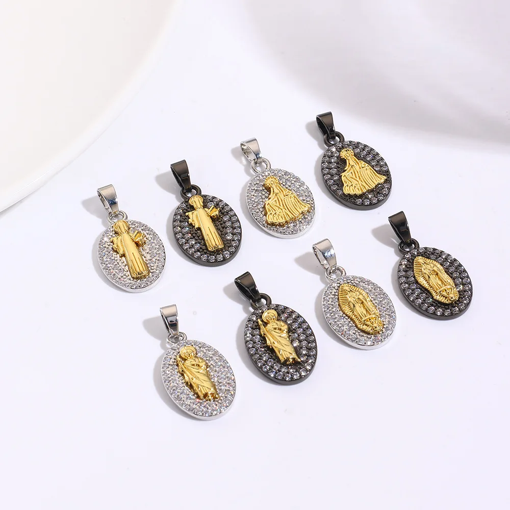 

1 Piece of European and American Religious Inlaid Zircon Virgin Mary Necklace Pendant DIY Jewelry Making Material Accessories