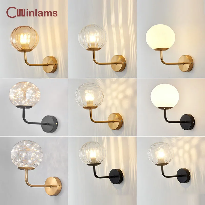 Winlams LED Nordic Style Round Glass Cover Wall Lamp Indoor Bedroom Bedside Warm Light Starry Sky Romantic Luxury Living Room