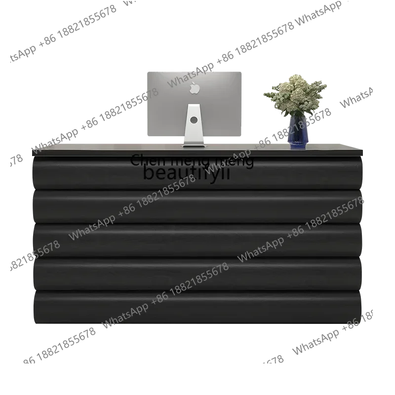 P178  Cashier Counter Simple Modern Clothing Store Bar Counter Black Stainless Steel Small Company Reception Desk