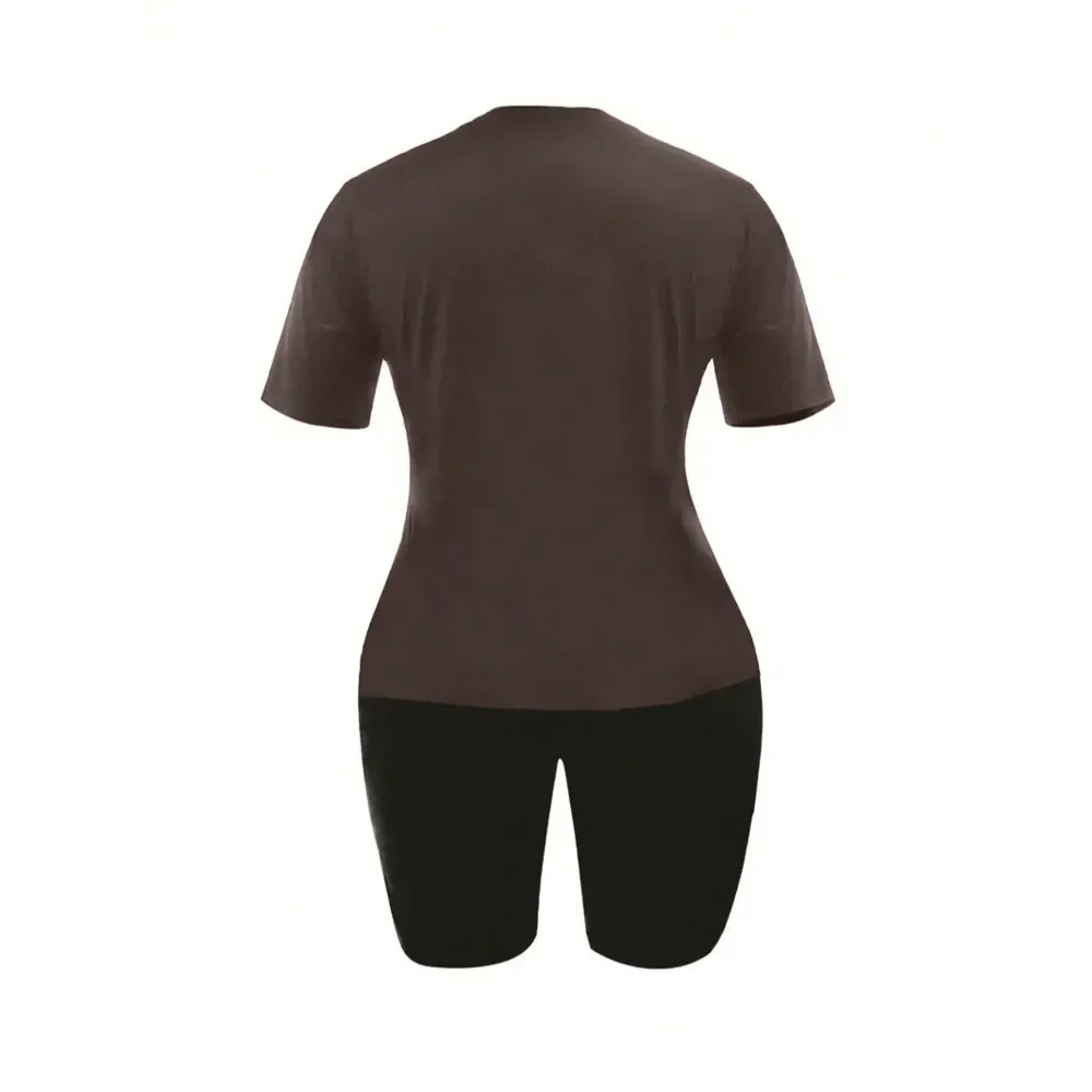 ชุดเซ็ต 2 ชิ้น เสื้อยืดและกางเกงขาสั้นพิมพ์ลาย แขนสั้น สำหรับผู้หญิงไซส์ใหญ่ 1XL-5XL รุ่นใหม่