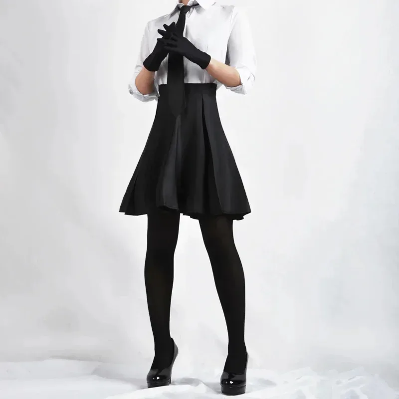 

CyMycos Akiko Yosano Cosplay Bungo Stray Dogs Costumes Sexy Insane Uniform Shirt Skirt Tie Wig Glove Stocking Costume for Wo My9