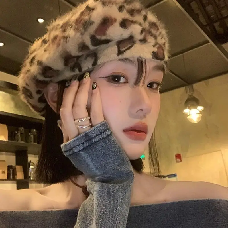 652F قبعة بيريه عصرية بطبعة الفهود، قبعة أنيقة للجنسين قابلة للتعديل #1