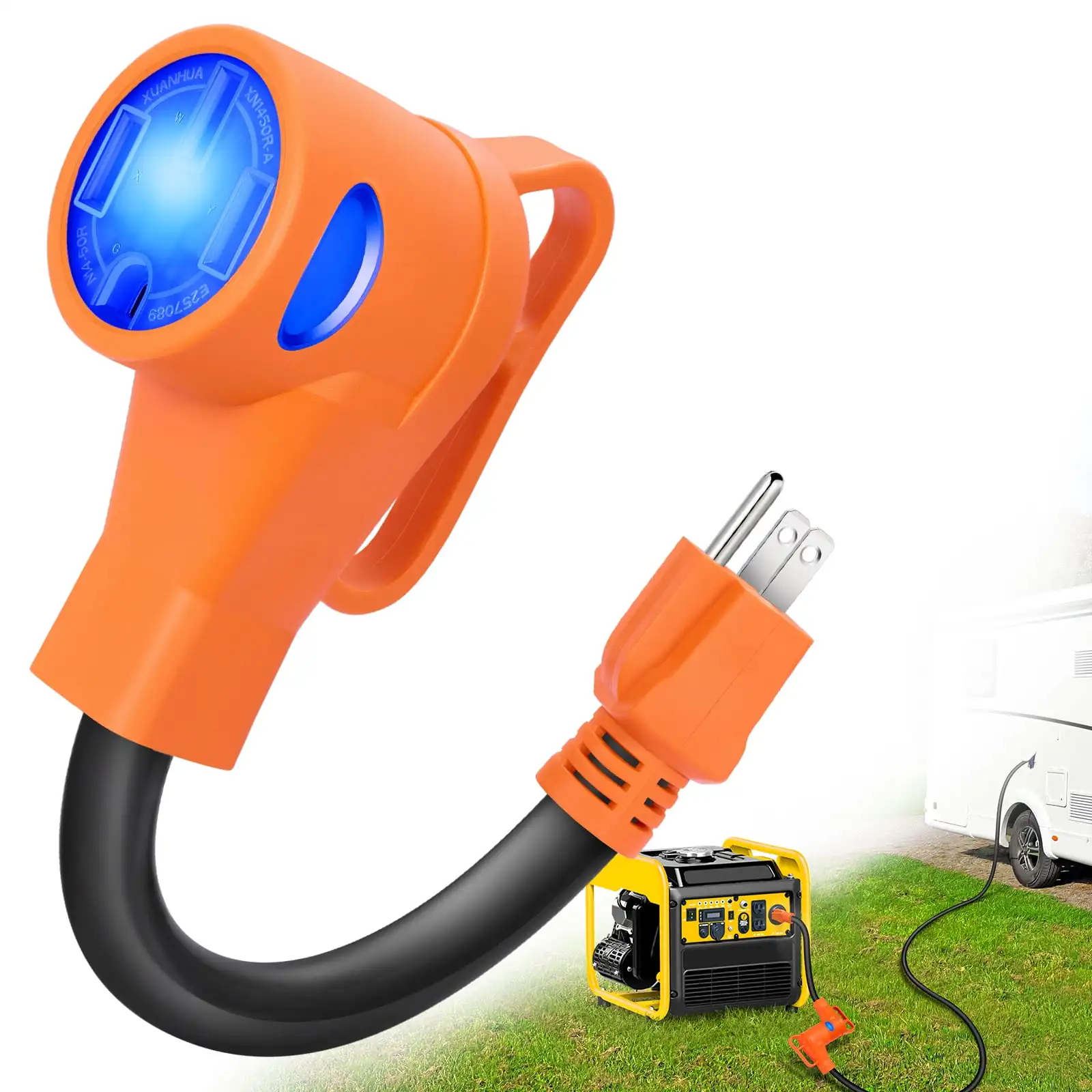 سلك محول 50 أمبير إلى 110 فولت RV 12 بوصة، محول طاقة كهربائي NEMA 5-15P إلى NEMA 14-50R مع مؤشر طاقة LED #1