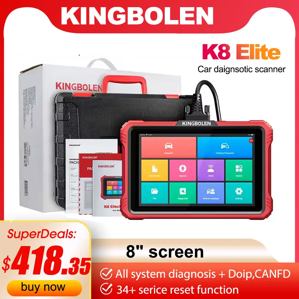 2025 NEW KINGBOLEN K8 Elite Bi-Directional Scanner Full Systems Diagnostic Scan Tool,34 Reset ECU Coding,DOip CAN FD