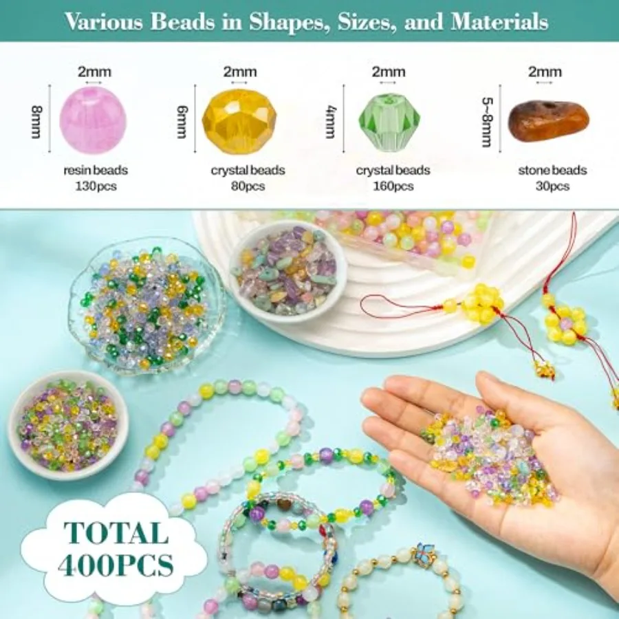 Craft Glass Assorted Beads for Bracelet Making Kit, Including Rondelle Beads, Facted crystal Beads, Ideal for DIY Handmade, Cha