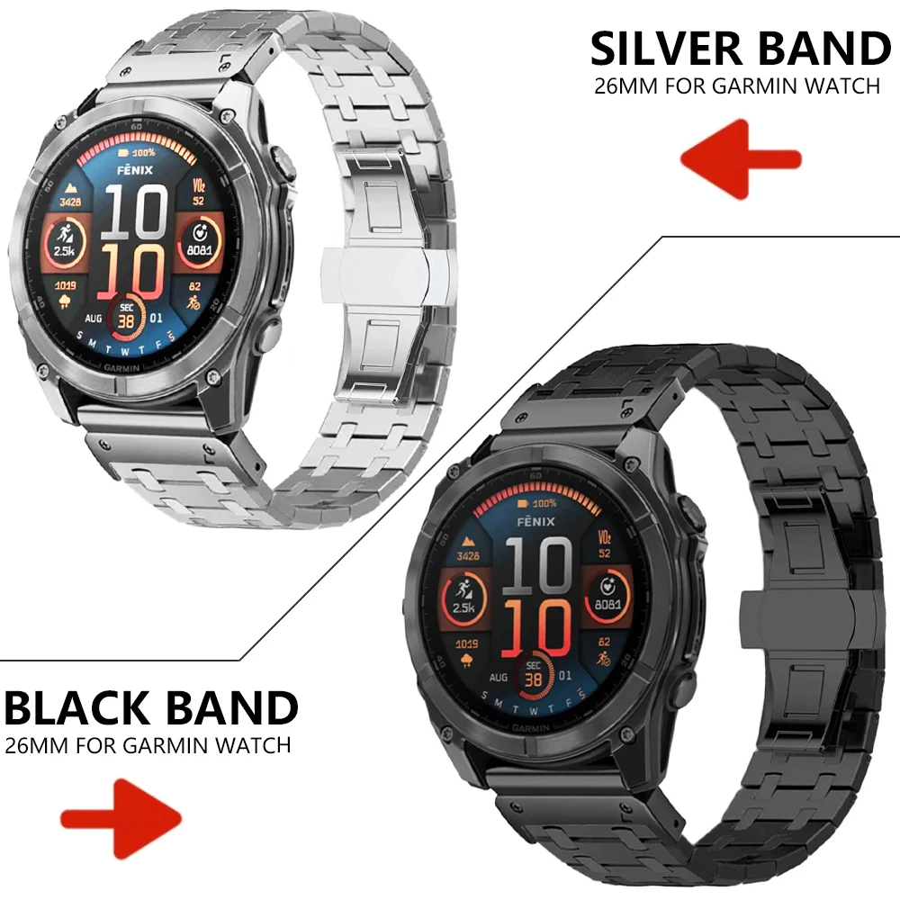 Pulseira de aço inoxidável de 26mm para garmin watch fenix 8 7x pro tactix 7 epix pro 51mm enduro 3 2x instinto 3 2x 50mm pulseira de ajuste rápido