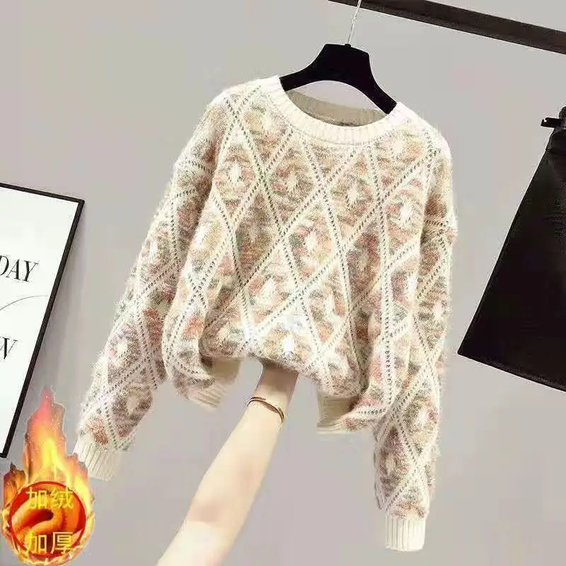 Sweet Prairie Chic Fleece Warm Sweater Women Autumn Winter Fashion Loose Knitting Pullovers Simplicity All-match Knitwear Tops