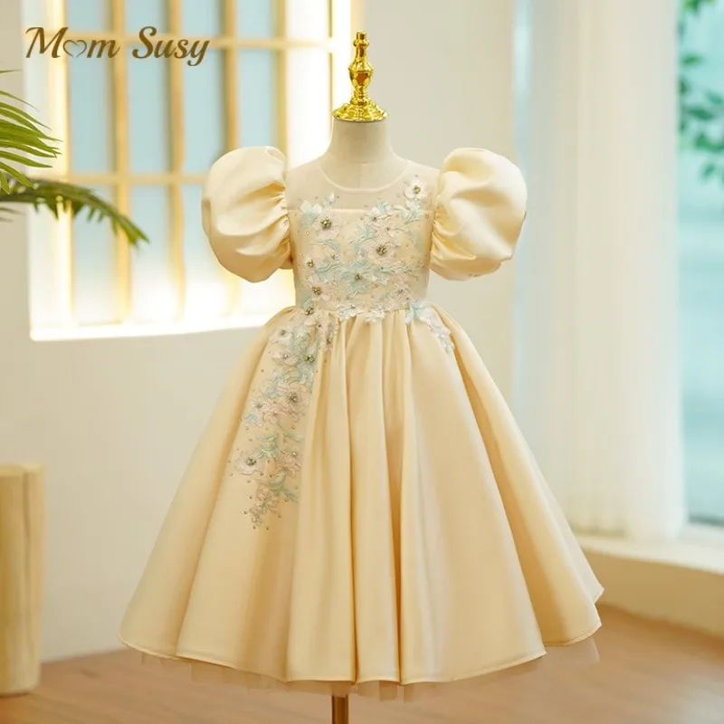 

Baby Girl Princess Flower Embroidered Dress Puff Sleeve Infant Toddler Child Vintage Vestido Birthday Wedding Baby Clothes 1-16Y