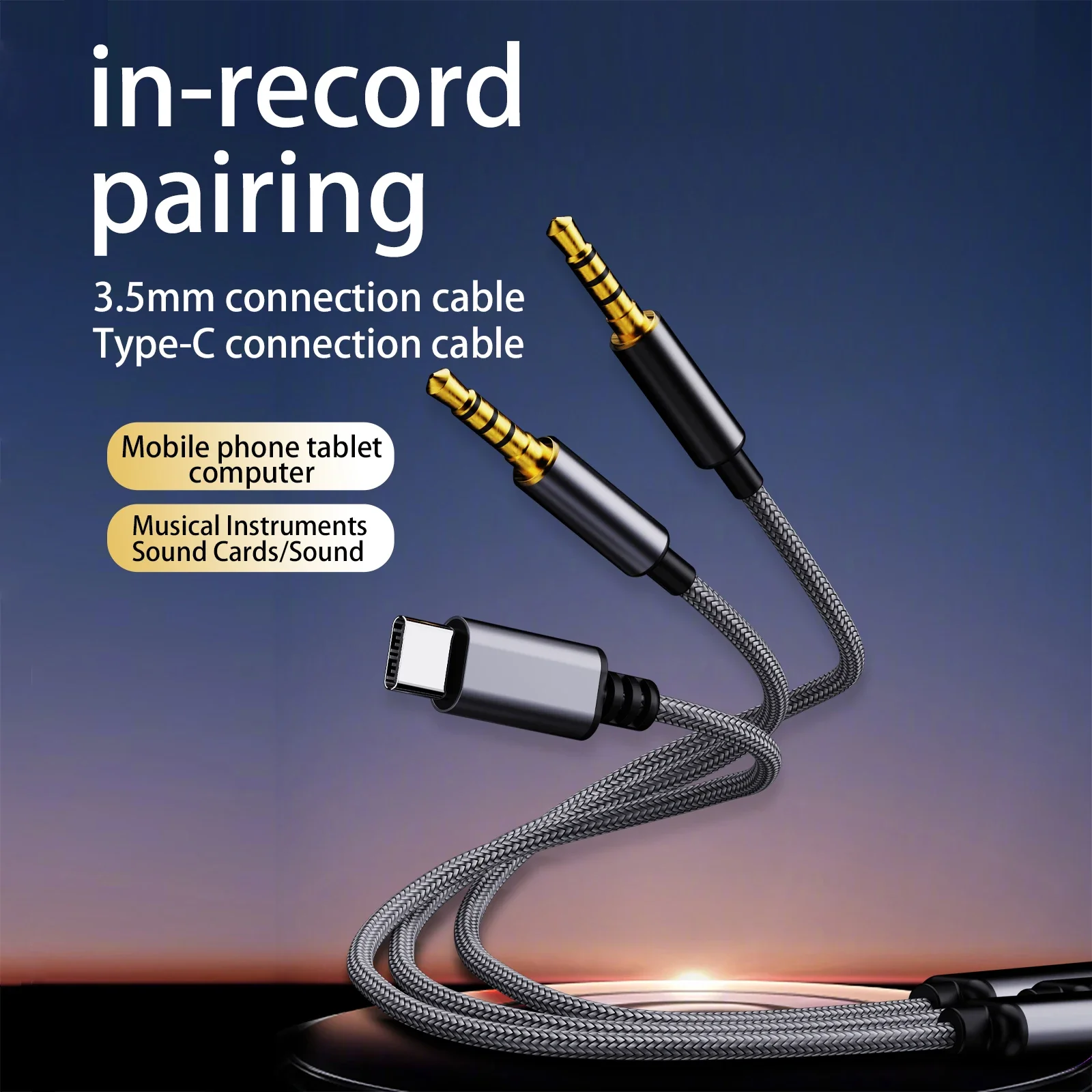

OKCSC AUX Cable Gold-Plated Plug For Laptop 3.5mm to 3.5mm/3.5mm to Type-C/ Type-C to Type-C Bidirectional Recording Cable