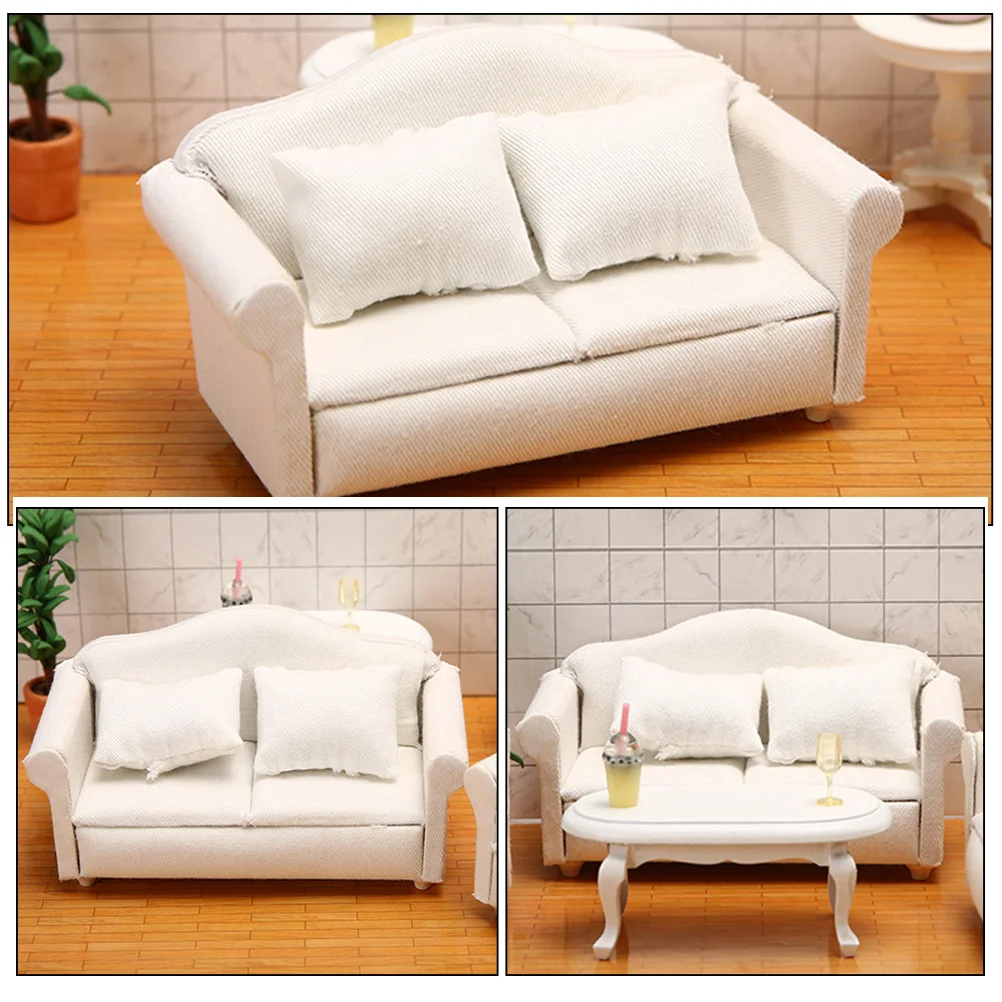 Mini Simulated White Fabric Sofa 1 Piece Sturdy Construction Not Easy to Deform for Mini House Decor Adorable Tiny Couch