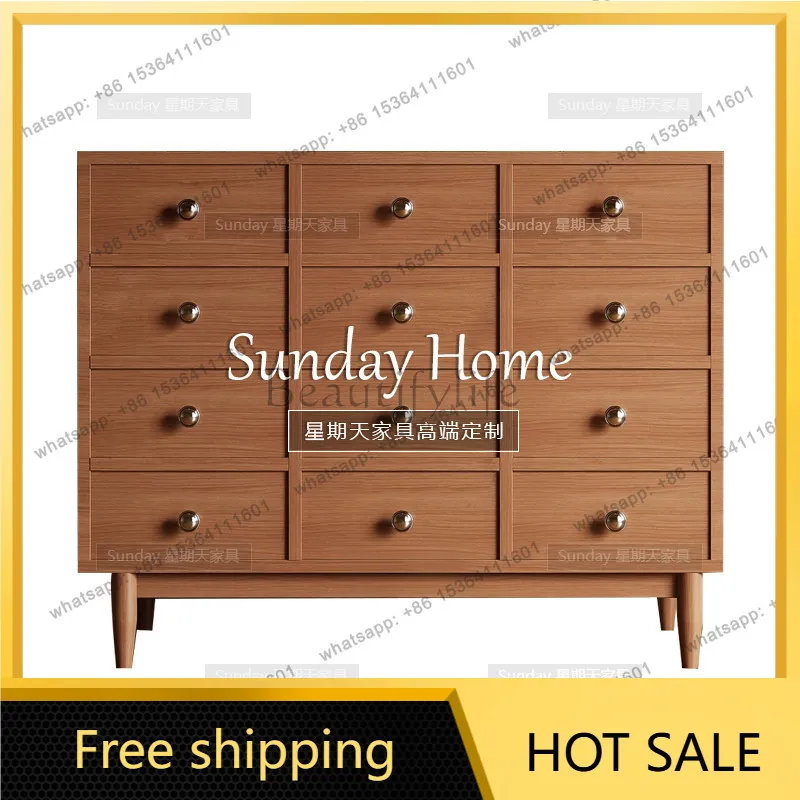 Factory direct sales  Medieval Multi-drawer Chest Wood Color Simple Entrance Cabinet