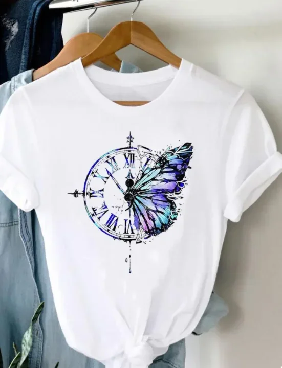 WJ019  2023 new design sense niche white short-sleeved T-shirt women's summer