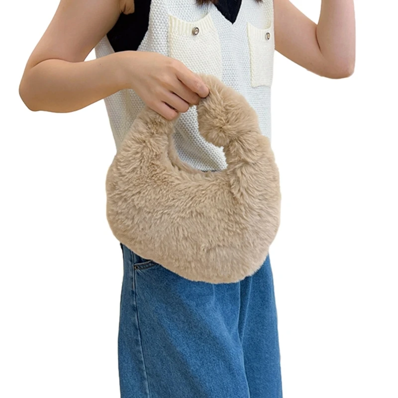 กระเป๋าถือลำลอง Faux Furs กระเป๋าสะพายสุภาพสตรี Tote Underarm กระเป๋า Winter Plush Bag