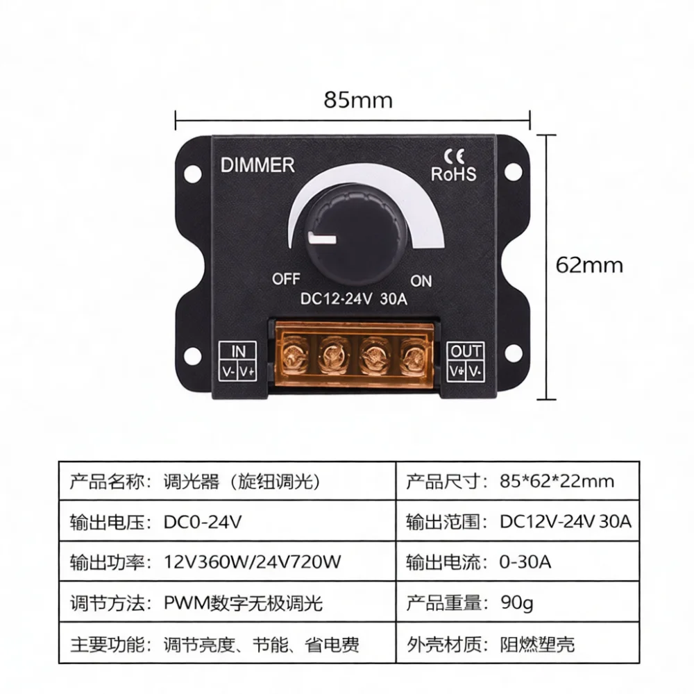 Professional LED Strip Dimmer 12V 24V Rotary Switch Control For RGB Single Dual Color Ribbon Light Energy Efficient