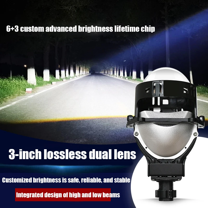 Car LED Headlights Dual Light Lens Non-destructive 2 Light Cup 60 Watt 2.5 