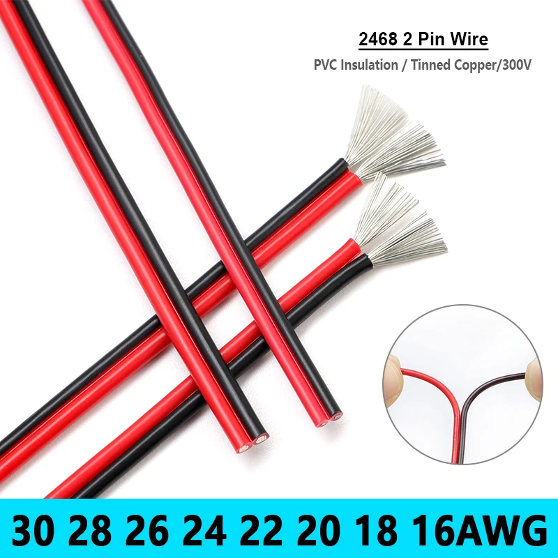 Image of Rot-Schwarzes 2468 Elektrokabel 30AWG-16AWG 2-Pin-Kabel PVC-Isoliert 12V JST-Stecker Auto-LED-Lautsprecher-Audiokabel