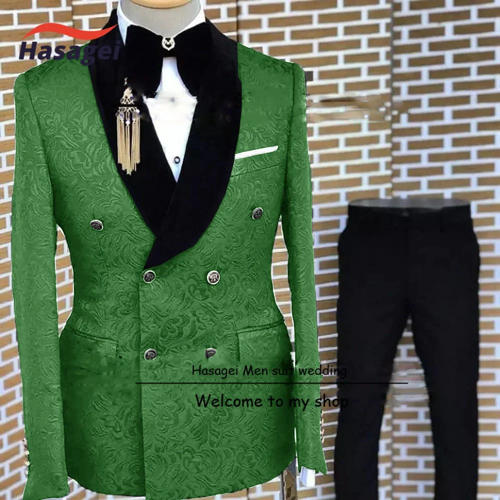 Traje de esmoquin de boda para hombre, chaqueta Floral de novio, pantalones, Blazer de doble botonadura, traje de fiesta Formal, paquete de 2