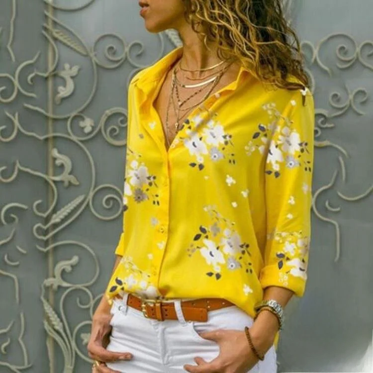 

Slimming Floral Print Women's Shirt Sweet Style Long Sleeve Casual Fashionable Office Wear Durable Material Female Clothing