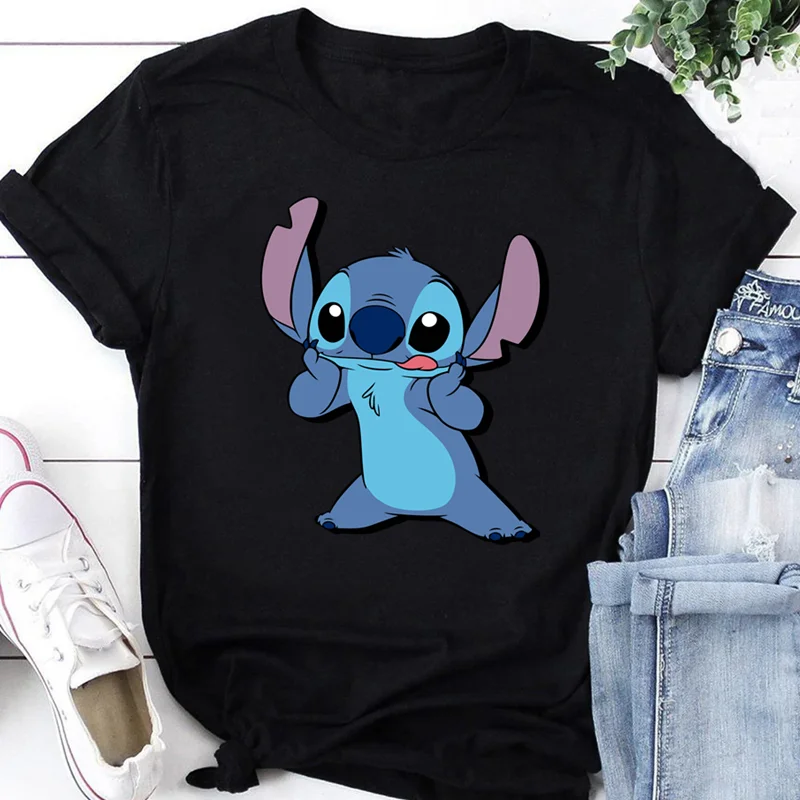 しかし、最初にコーヒーを飲む リロとスティッチの漫画Tシャツ トップス 女性用 レディース S-3XL 夏用 女性用Tシャツ ブラック Oネック カジュアルTシャツ