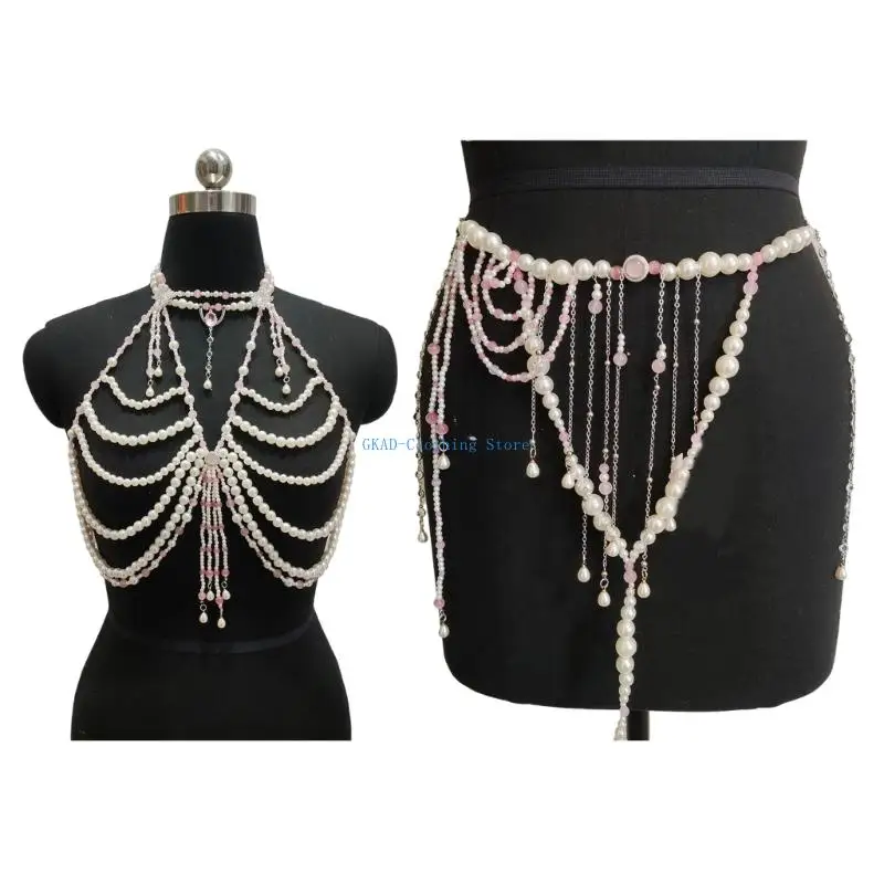 

N0PE Multipurpose Stylish Pearls Body Chain with Tassels Designs Fashion Decoration for Evening Gowns and Party Wear