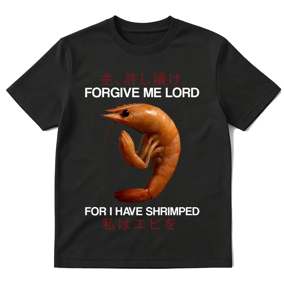 Forgive Me Lord for I Have Shrimped Japanese Retro T-shirt Funny Unhinged Shrimp Meme T-Shirts  Women Fashion T Shirts Tops