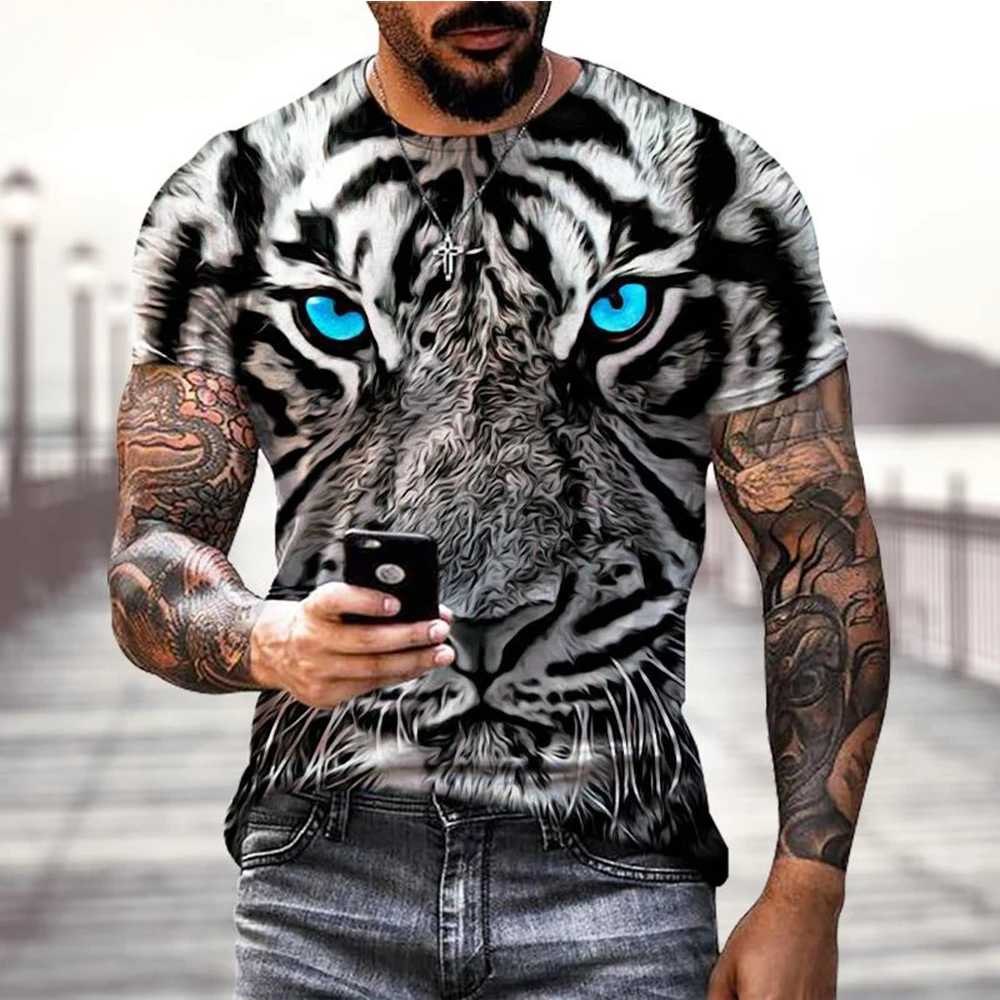 Summer Tees Tops 3D Tiger Print Men\'s T-Shirt Casual Animal Pattern T Shirt Streetwear Quick Dry Fashion Oversized Clothes