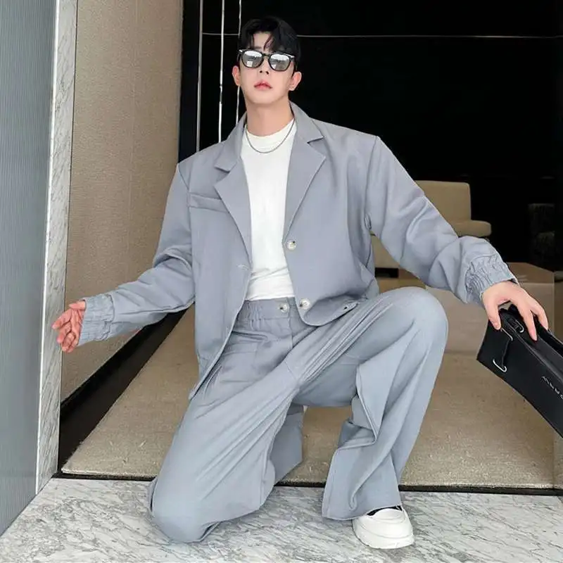 LUZHEN Spring Blazer Neck Casual Jacket Men's Fashion 2026 Street Loose Straight Casual Pants Wide Leg New Two-piece Sets JY8243 view 6