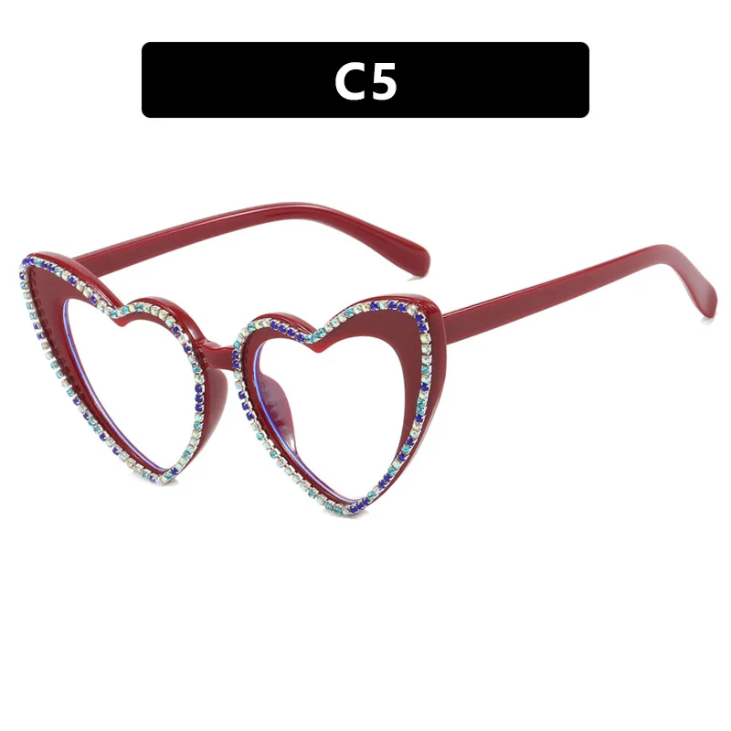 Fashion retro peach heart diamond flat glasses new anti-blue light love eyeglasses frame ladies personalised eyeglasses frame