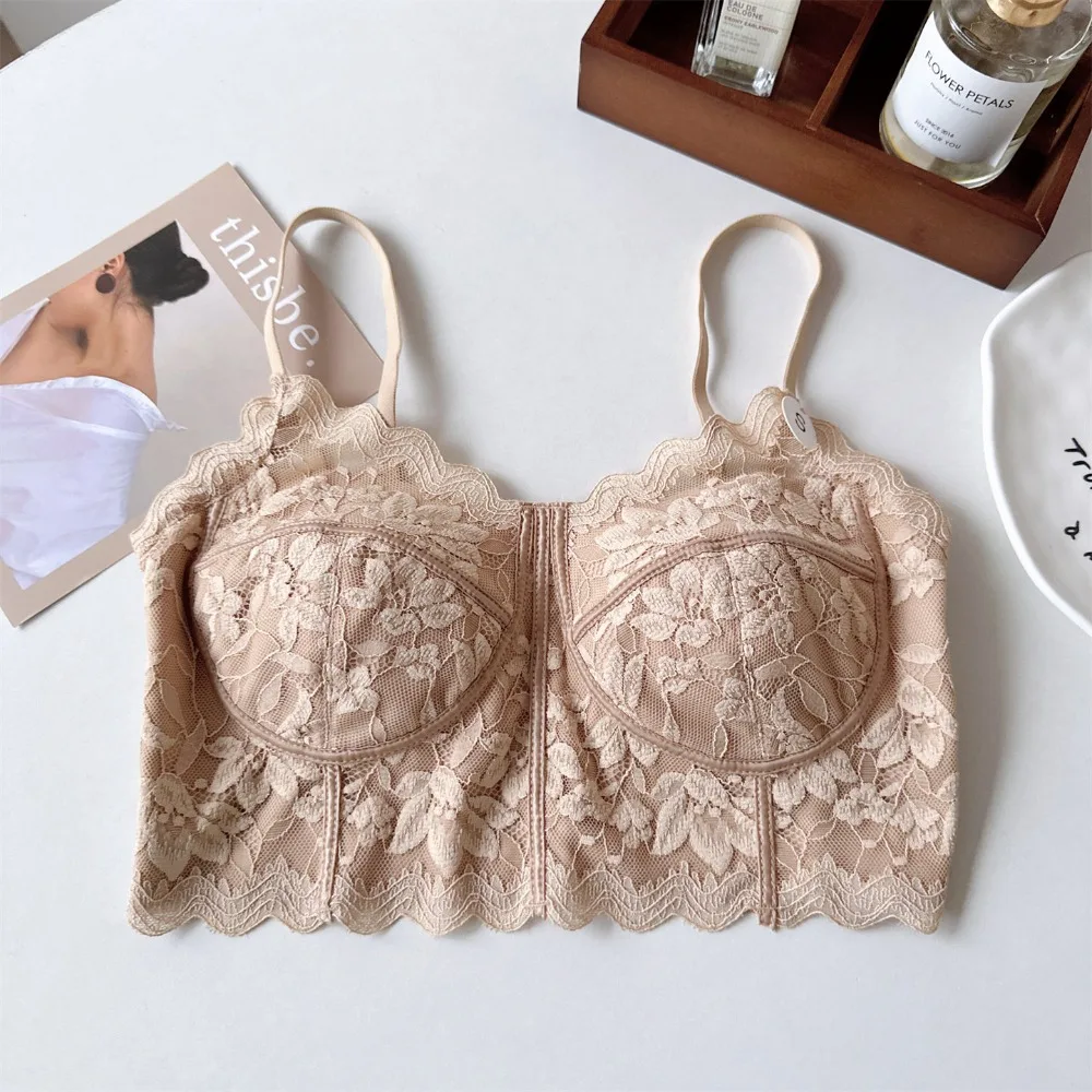 BANERDANNI Women Spring Summer Lace Tube Top Wireless Boning Bra One‑Piece Padded Fixed Cup Beauty‑Back Camisole Inner Layering