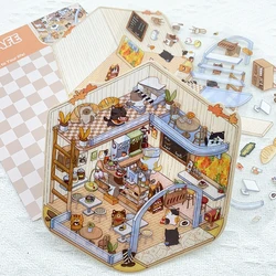 Cartoon Cat Cafe Miniature Scene 3D Landscaping Stickers DIY Scene Stacking and Pasting Hand Account Students Creative Gifts